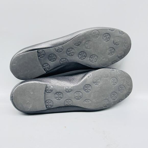 Tory Burch Shoes Women 10 Black Leather Minnie Travel Ballet Flats Slip On Logo - Picture 10 of 12